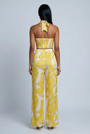 Madilynn Patterned Satin Crop Top with Scarf