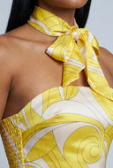 Madilynn Patterned Satin Crop Top with Scarf