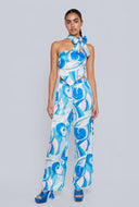 Madilynn Patterned Satin Crop Top with Scarf