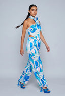 Madilynn Patterned Satin Crop Top with Scarf