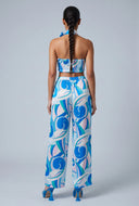 Madilynn Patterned Satin Crop Top with Scarf