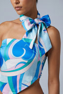 Madilynn Patterned Satin Crop Top with Scarf