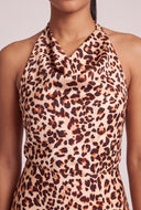 Leopard Print Satin Halter Top
