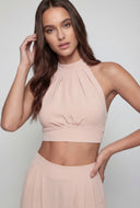 Ruched Crepe Tie Back Halter Top