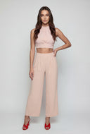 Ruched Crepe Tie Back Halter Top