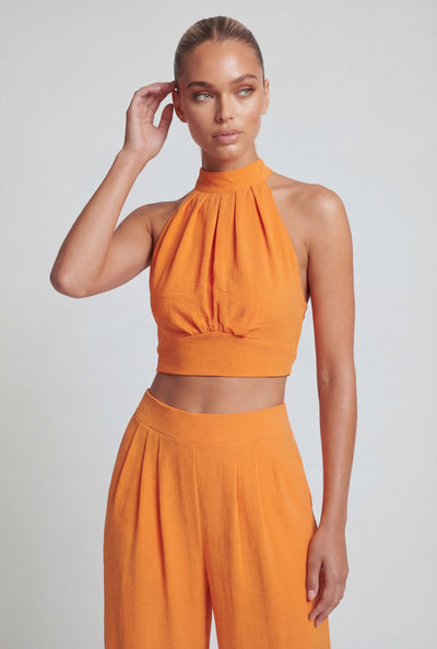 Ruched Crepe Tie Back Halter Top