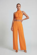 Ruched Crepe Tie Back Halter Top