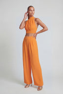 Ruched Crepe Tie Back Halter Top