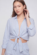 Striped Crop Tie-Front Shirt