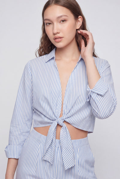 Striped Crop Tie-Front Shirt