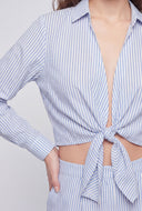 Striped Crop Tie-Front Shirt