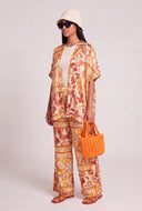 Patterned Satin Wide Leg Pants