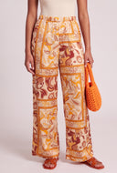 Patterned Satin Wide Leg Pants