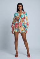 Makenzie Leaf Print Tie Front Shirt