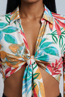 Makenzie Leaf Print Tie Front Shirt