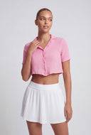 Arely Gauze Knit Button Cropped Shirt