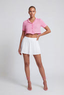 Arely Gauze Knit Button Cropped Shirt