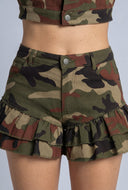 Annie Camo Ruffled Shorts
