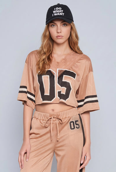 Halo Lace Trim Crop Football Jersey