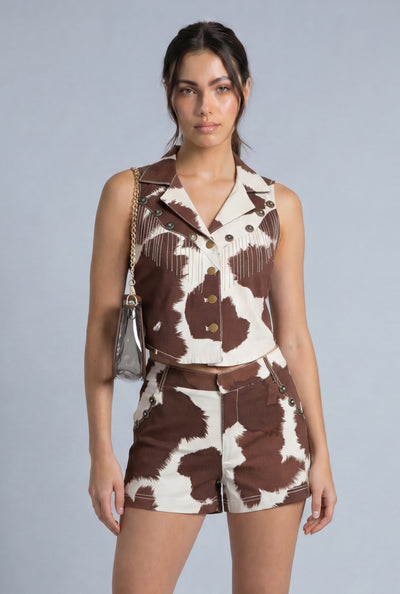 Carmen Cow Print Crop Vest