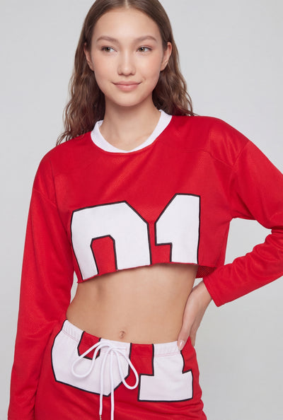 Number Graphic Cropped Mesh Jersey