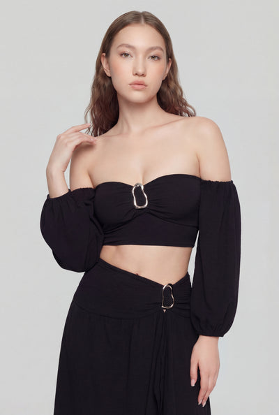 Zainab Crop Peasant Off The Shoulder Top