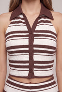Gracie Striped Textured Crop Halter Top