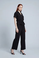 Button Front Drawstring Gauze Knit Blouse