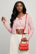 Renata Textured Crop Top and Tie Front Cardigan