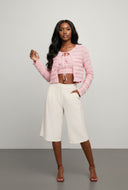 Renata Textured Crop Top and Tie Front Cardigan