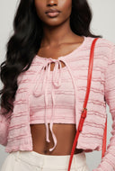 Renata Textured Crop Top and Tie Front Cardigan