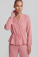 Drawstring Waist Mandarin Blouse