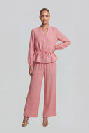 Drawstring Waist Mandarin Blouse