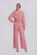 Drawstring Waist Mandarin Blouse