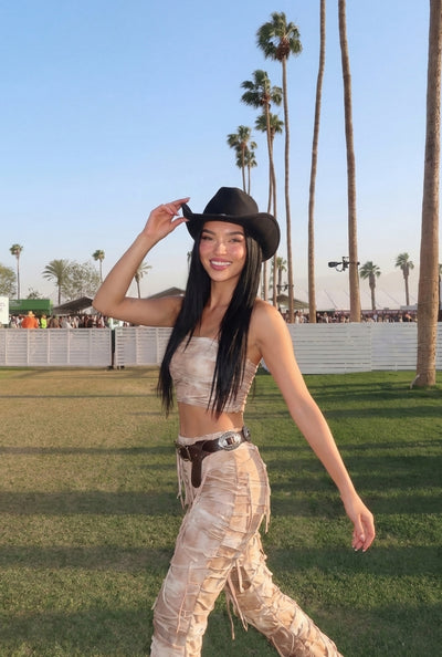 Tie Dye Fringe Slashed Tube Top