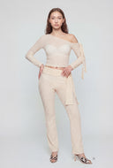 Textured Bow One-Shoulder Asymmetrical Top