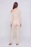 Textured Bow One-Shoulder Asymmetrical Top
