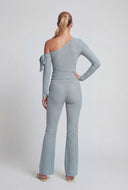 Textured Bow One-Shoulder Asymmetrical Top