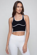 Contrast Piping Compression Rib Crop Top