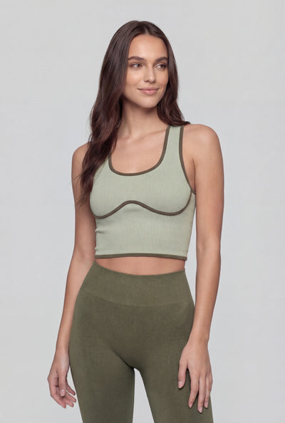 Contrast Piping Compression Rib Crop Top