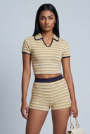 Loretta Striped Crop Polo Shirt