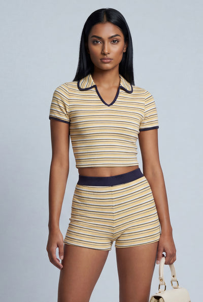 Loretta Striped Crop Polo Shirt