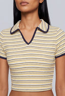 Loretta Striped Crop Polo Shirt