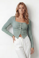 Square Neck Textured Knit Blouse