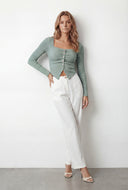Square Neck Textured Knit Blouse