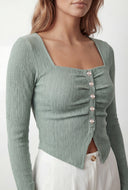 Square Neck Textured Knit Blouse