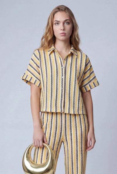 Striped Textured Button Front Shirt