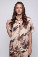 Marbled Satin Button Front Shirt