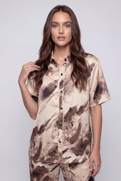 Marbled Satin Button Front Shirt