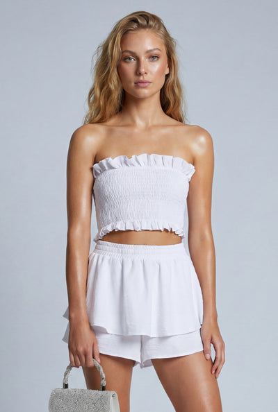 Pearl Smocked Crop Tube Top